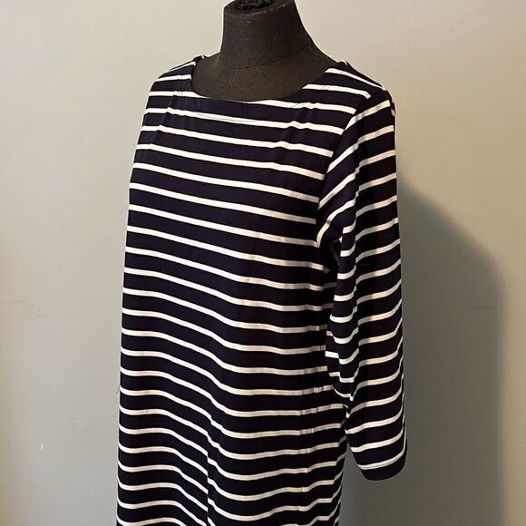 L.L.Bean Women's Navy And White Striped Long Sleeve Shift Dress - Picture 2 of 6